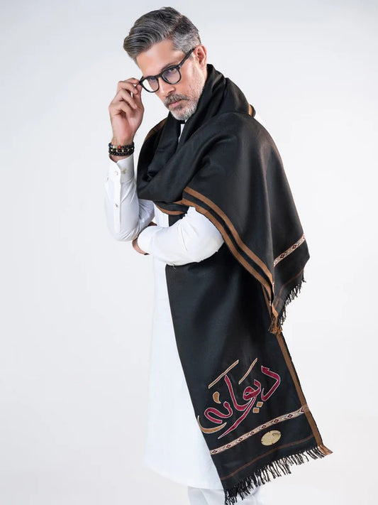 Deewana Wool Shawl | Embroidered | Black