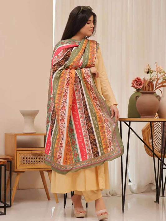 Phool Stripe Silk Odhni (Light Multi)