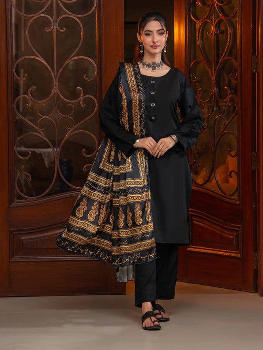 Ajrak Batik Silk Odhni (Golden Black)